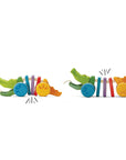 Rainbow Alligator toy, side view.