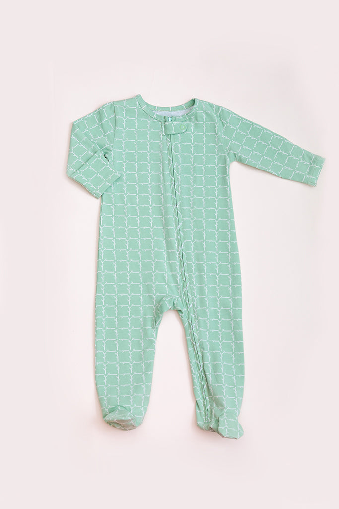 Sleepsuit - Teal Bamboo Tiles | Baby Essentials at The Elly Store Singapore