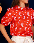 Ladies Nadia Top Red Blossom Lily