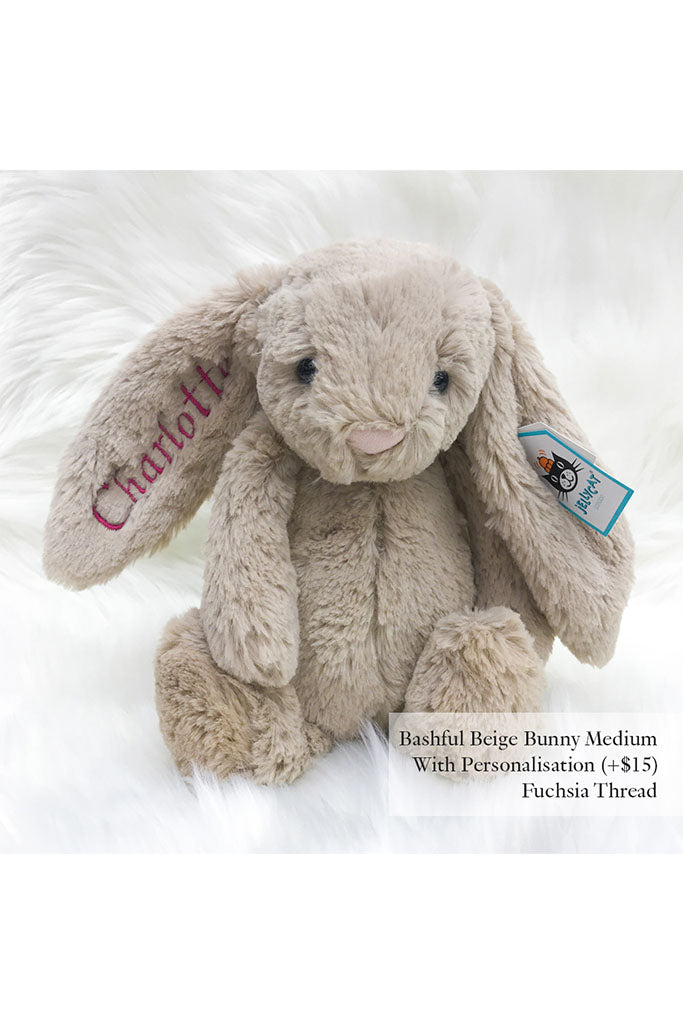 Jellycat Bashful Bunny in Beige Medium with Fuchsia Thread | Buy Jellycat Singapore Kids Baby Soft Toys at The Elly Store