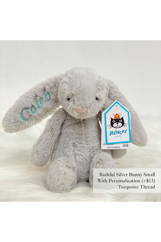 Jellycat Bashful Bunny in Silver Small with Turquoise Thread | Buy Jellycat Singapore Kids Baby Soft Toys at The Elly Store