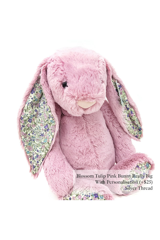 Jellycat Blossom Tulip Pink Bunny Really Big with Silver Thread