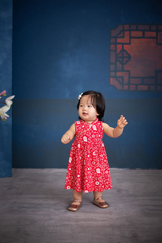 Jersey Flare Cheongsam - Red Lion Flowers | Chinese New Year 2022 | The Elly Store Singapore