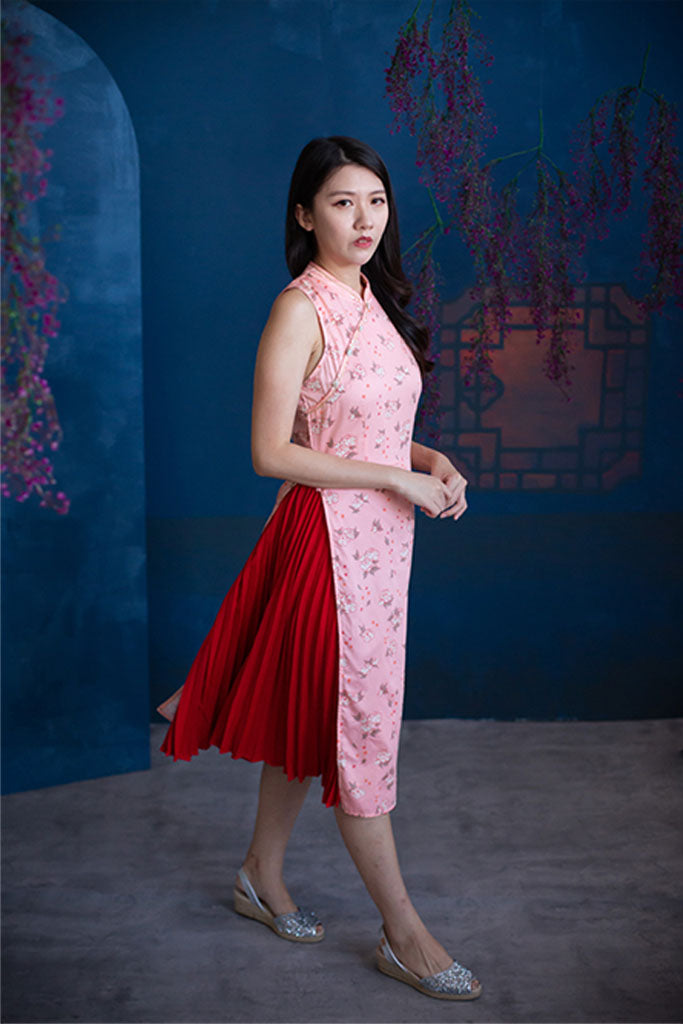 Ladies Wrap Cheongsam - Pink Peonies | CNY2022 Twinning Family Sets | The Elly Store Singapore