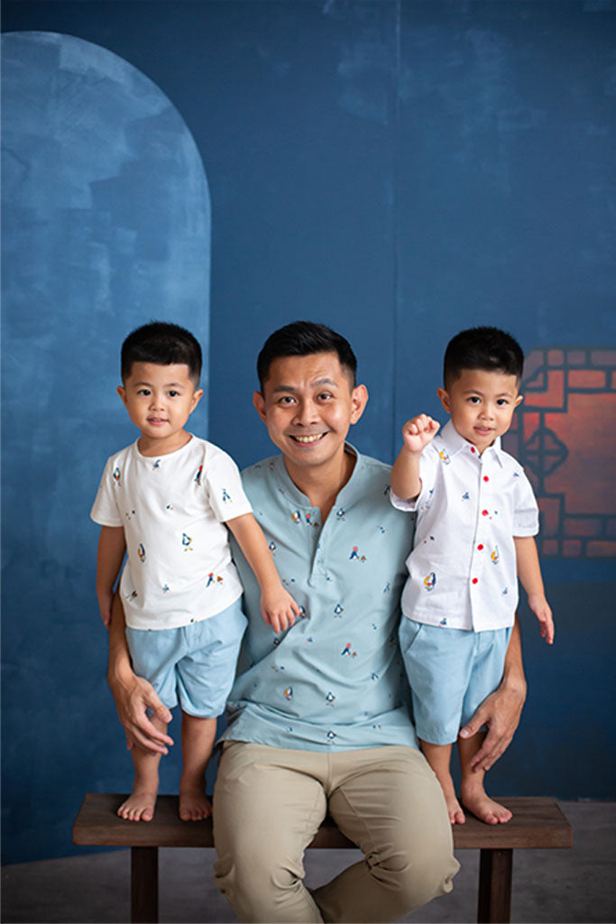 Mens Polo Tee - Teal Beach Day | CNY2022 Family Twinning Set | The Elly Store Singapore