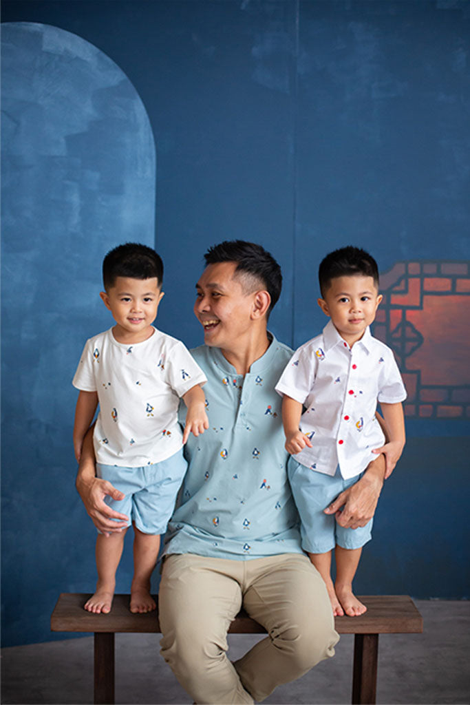 Mens Polo Tee - Teal Beach Day | CNY2022 Family Twinning Set | The Elly Store Singapore
