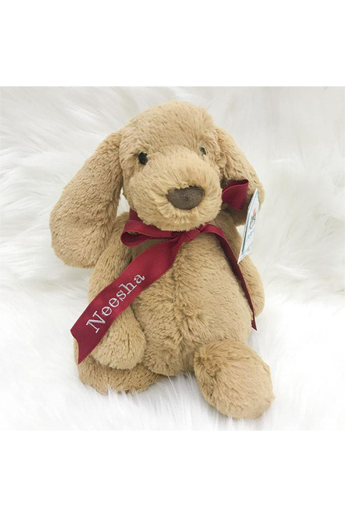 Ribbon Personalisation Sample - Burgundy Ribbon with Beige Text