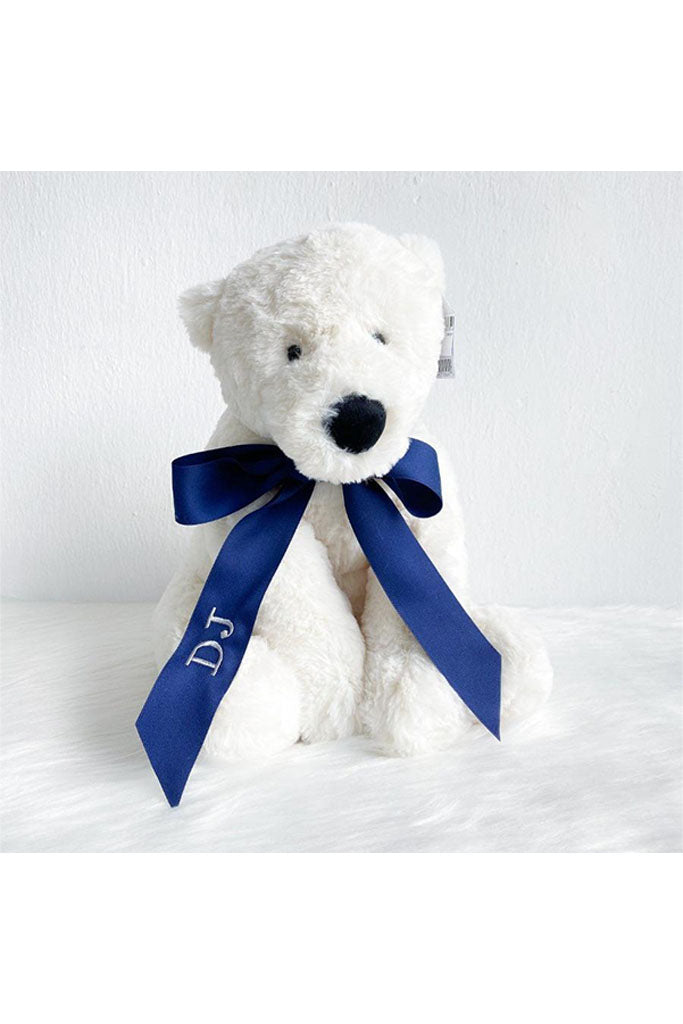 Ribbon Personalisation Sample - Navy Ribbon with Silver Text