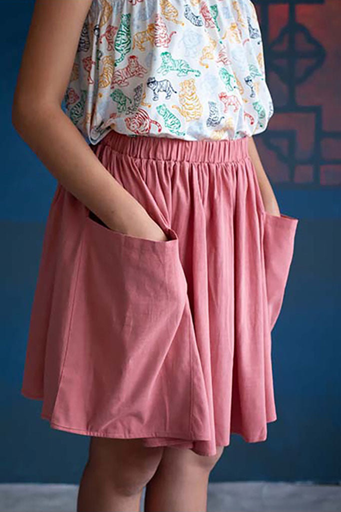 Wendy Flare Skirt - Rose Red | CNY2022 Girls Bottoms | The Elly Store Singapore