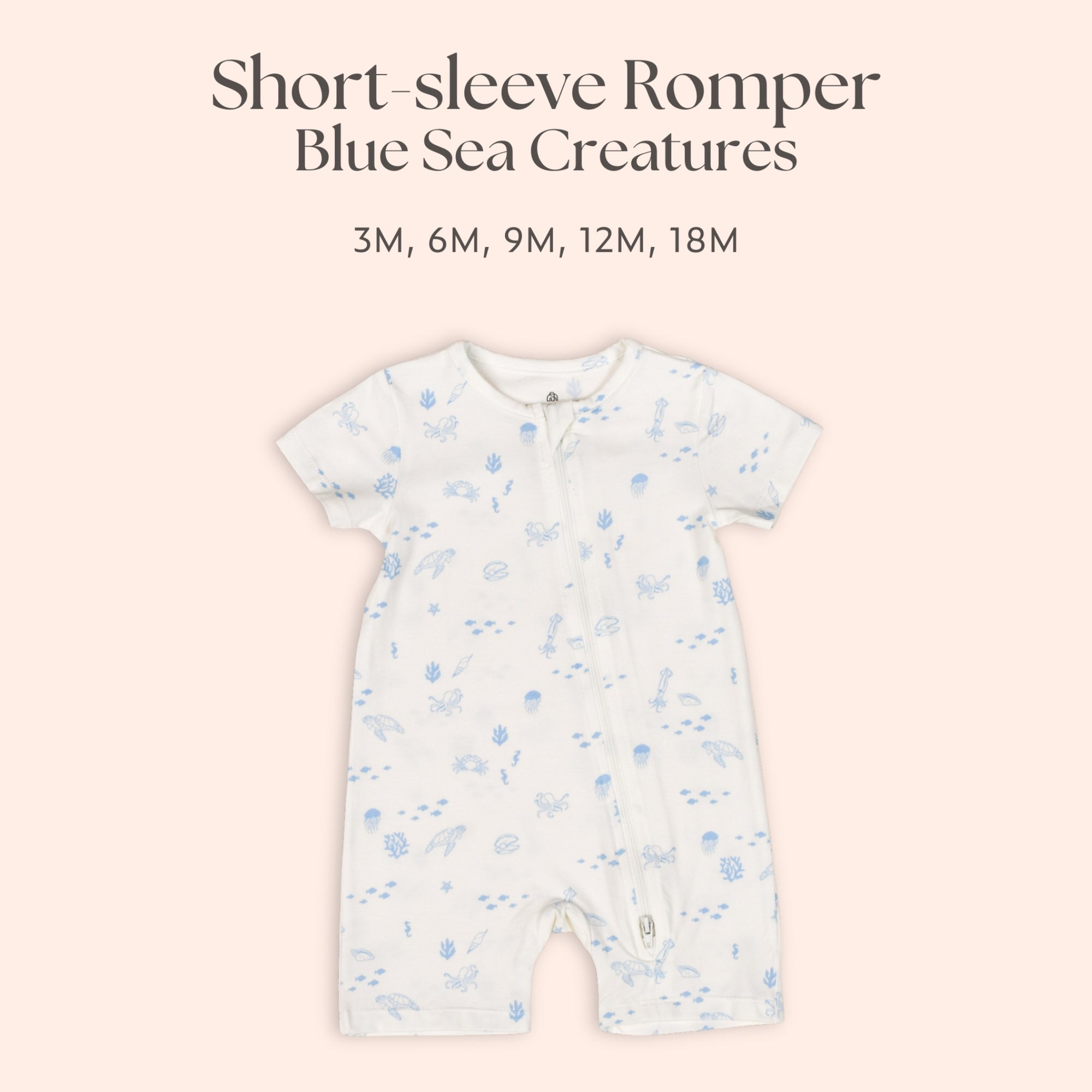 Short-Sleeve Zipper Romper - Blue Sea Creatures | Personalisable Gift Set