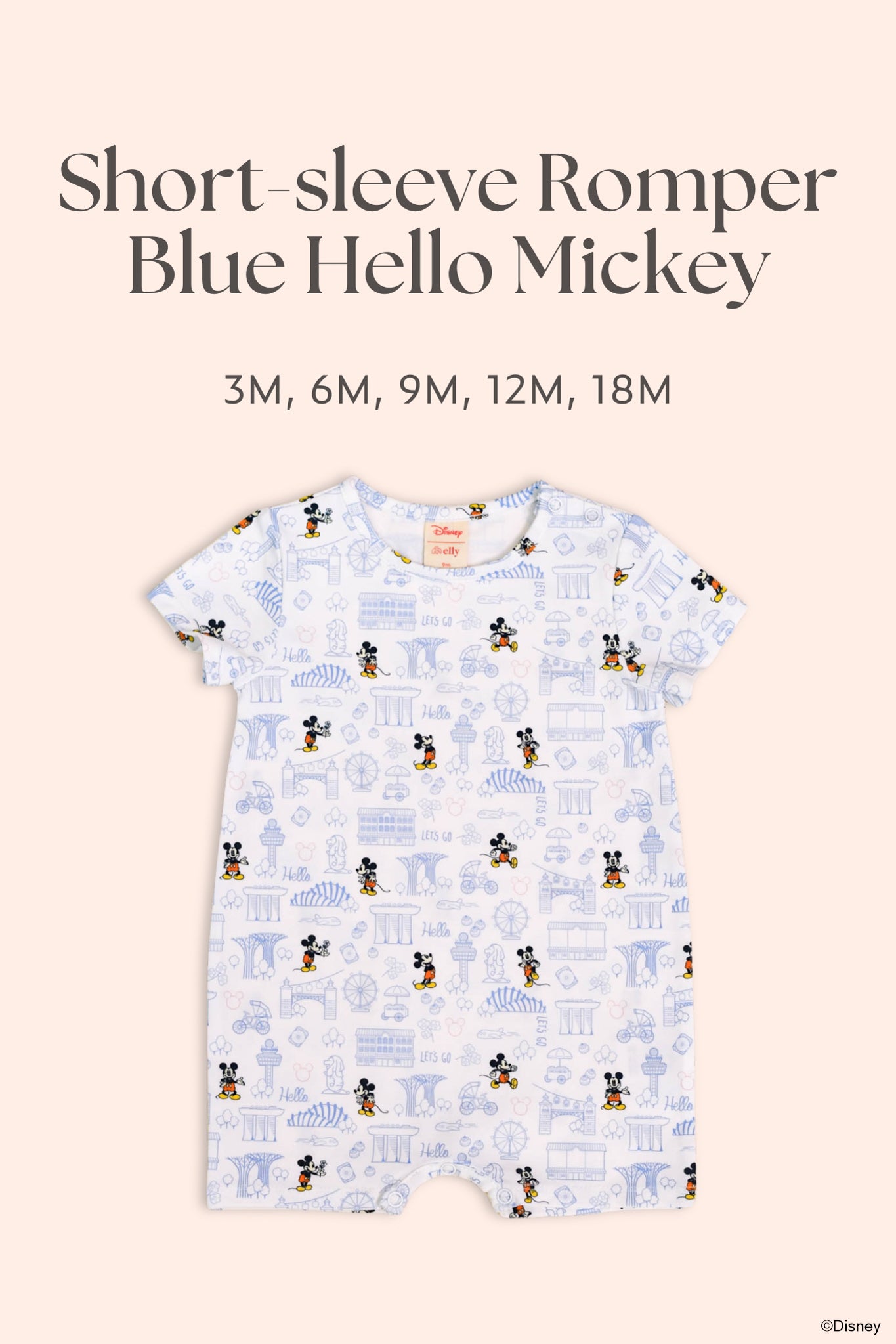Short-sleeve Romper - Blue Hello Mickey | Personalisable Gift Set