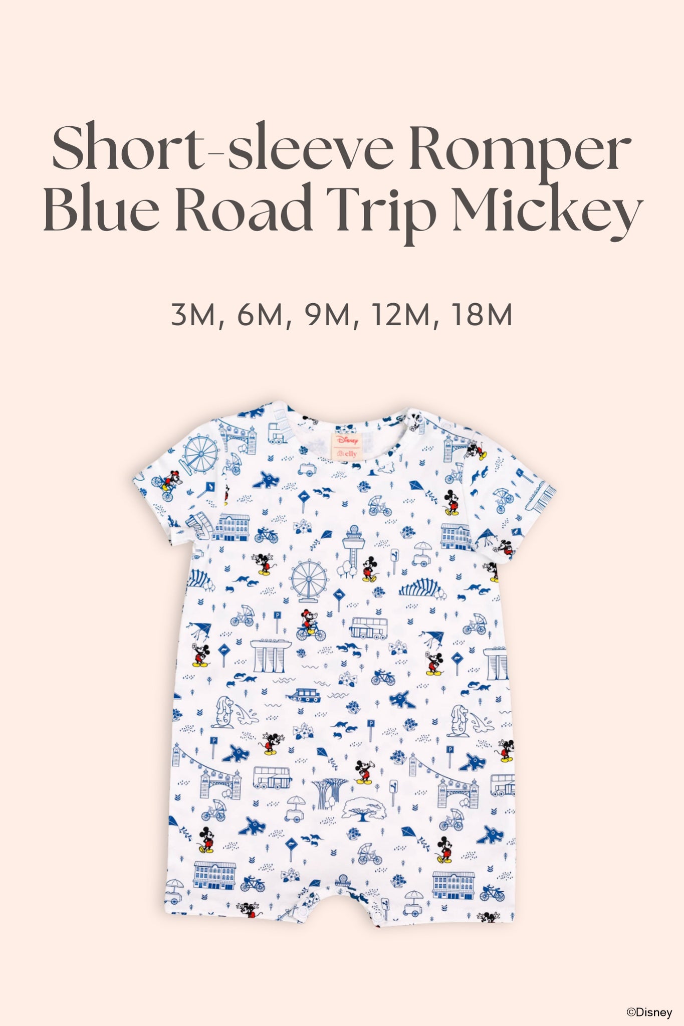 Short-sleeve Romper - Blue Road Trip Mickey | Personalisable Gift Set
