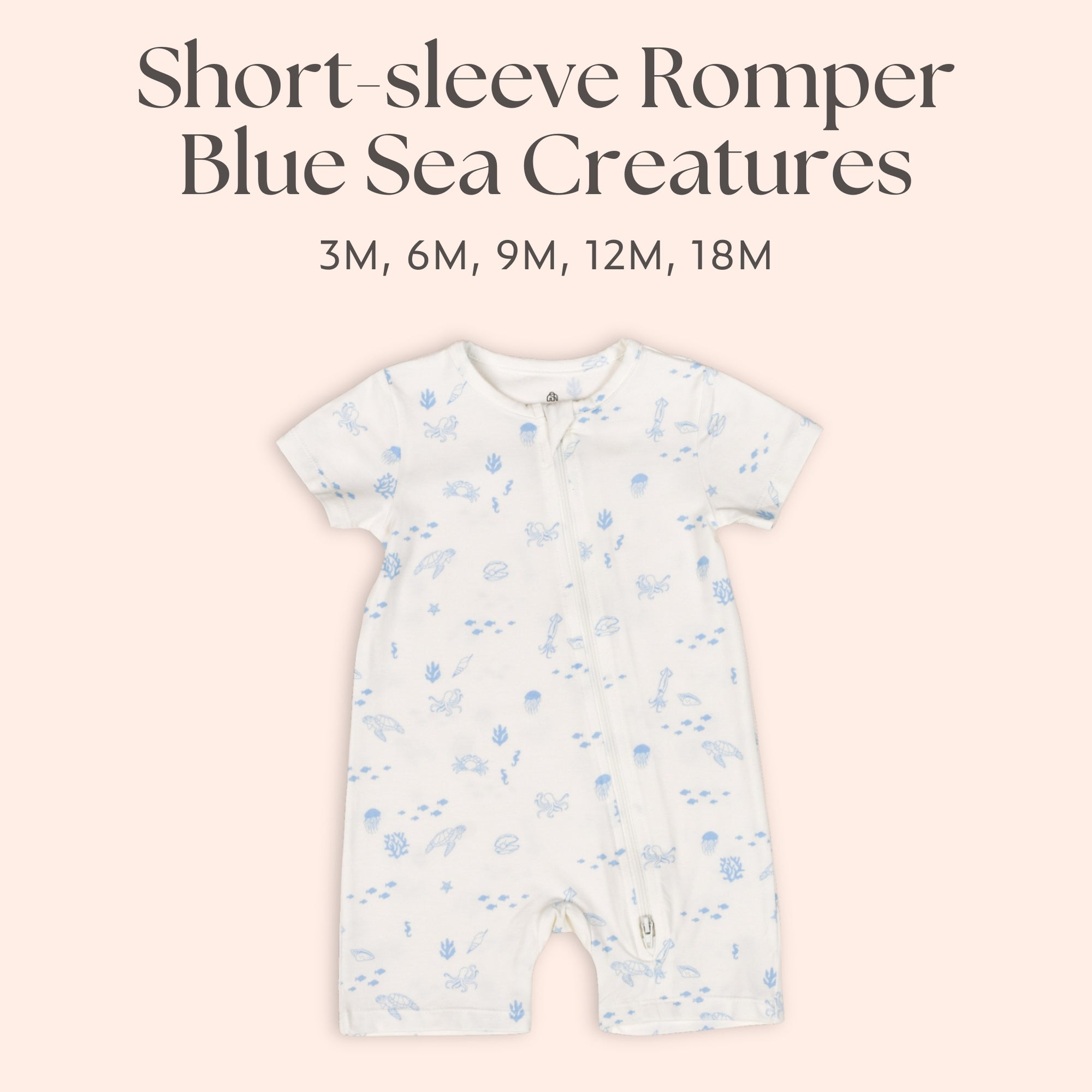 Short-Sleeve Zipper Romper - Blue Sea Creatures | Personalisable Gift 