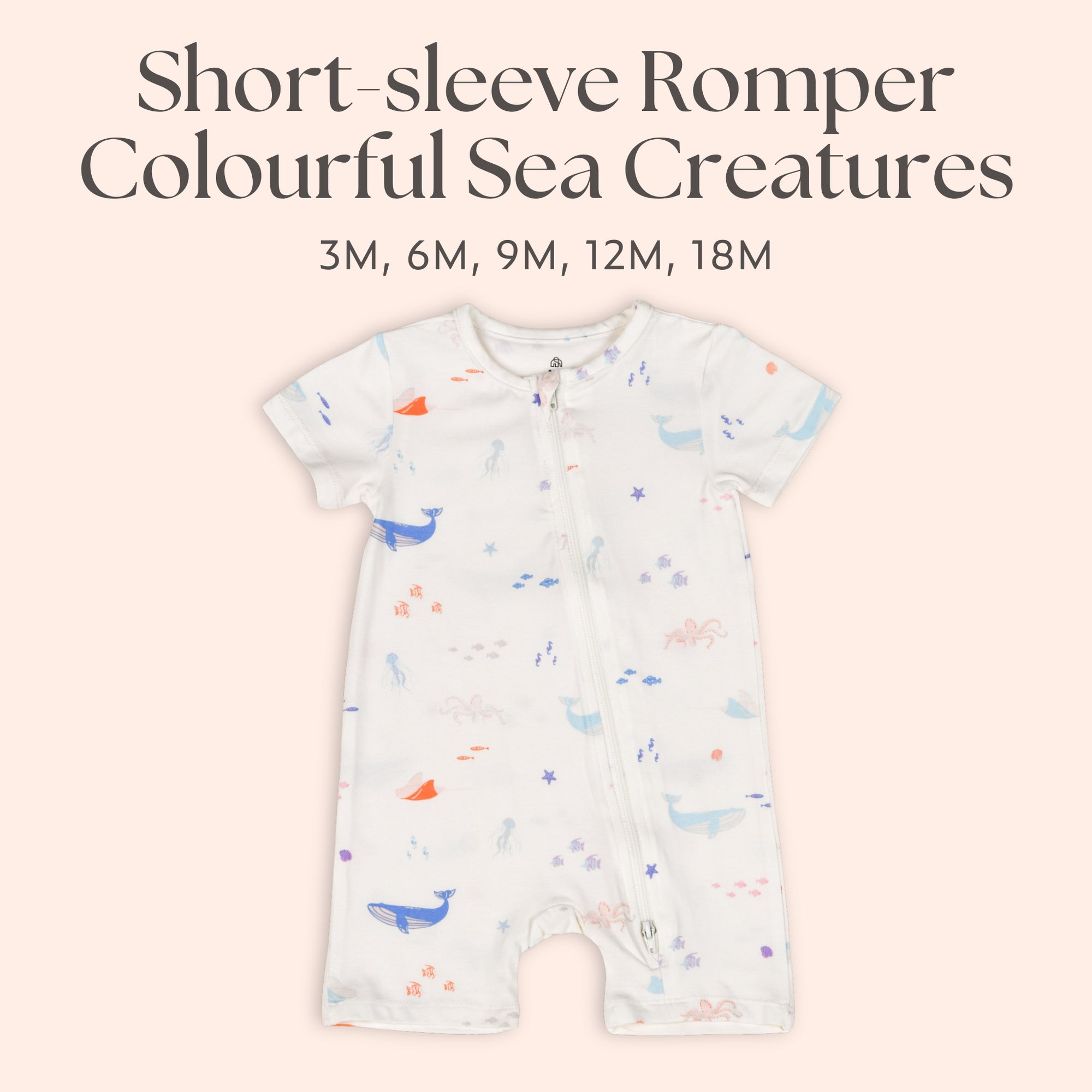 Short-Sleeve Zip Romper - Colourful Sea Creatures | Personalisable Turquoise Gift Set