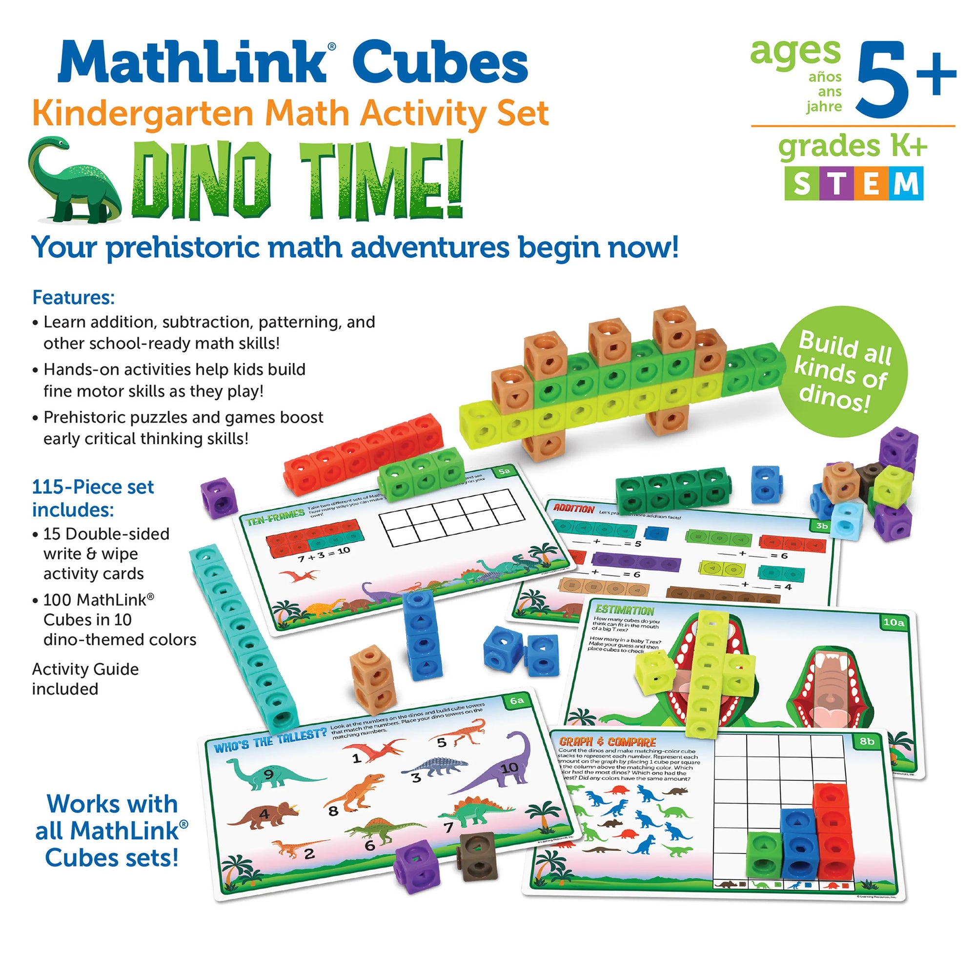 MathLink® Cubes Kindergarten Math Activity Set: Dino Time