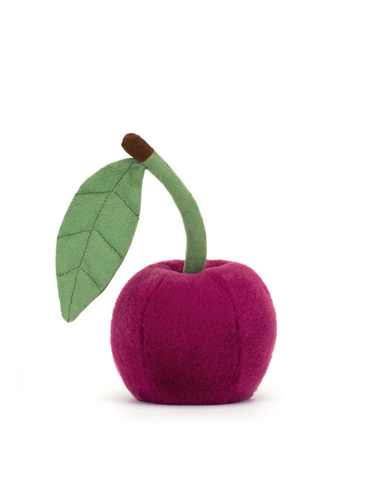 Amuseables Cherry plush toy back view showing leaf and rounded shape