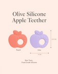 Olive Silicone Apple Teether in Peach and Lilac with product dimension 