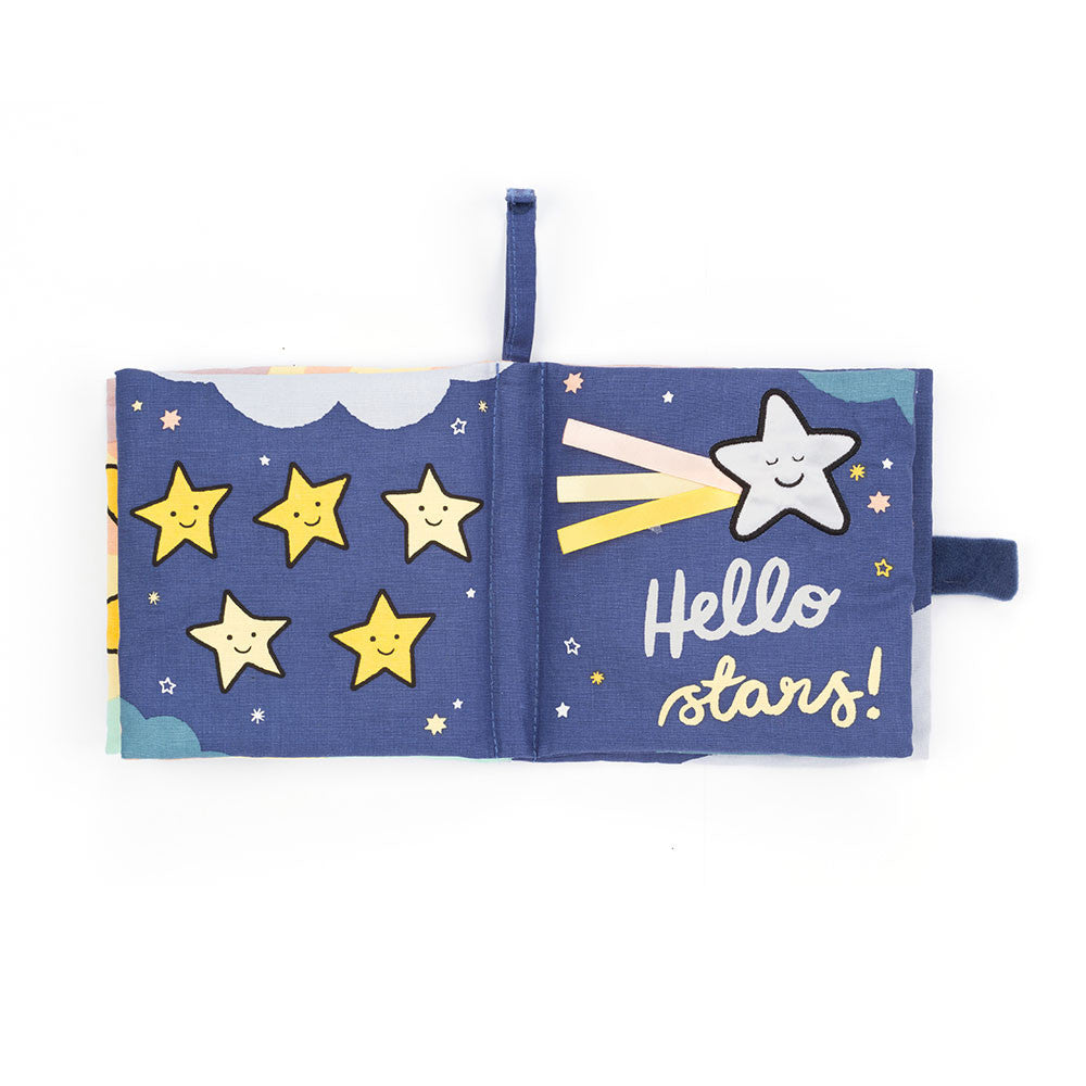 Hello stars! baby book with smiling stars.