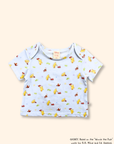 Blue baby tee with Classic Pooh with trains print, soft breathable cotton fabric for everyday comfort