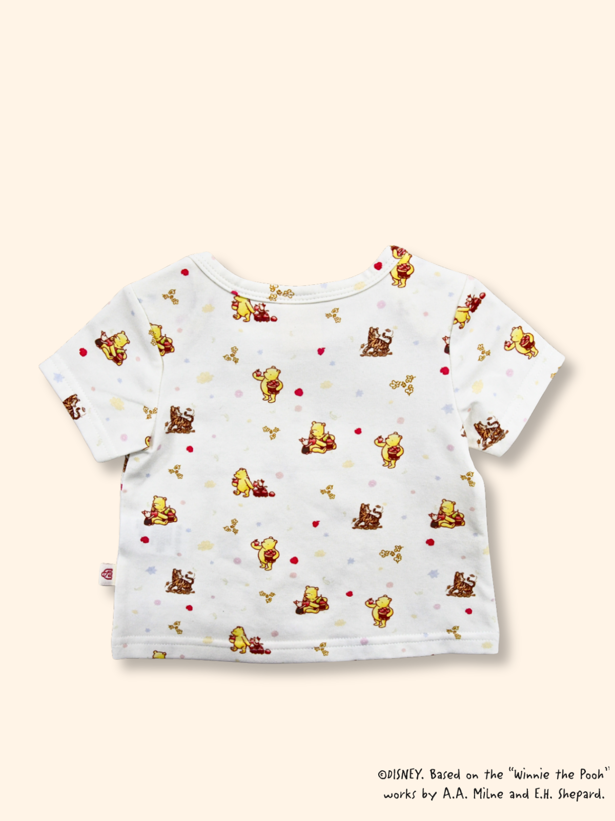 Back view baby white t-shirt with Classic Pooh print, soft breathable cotton