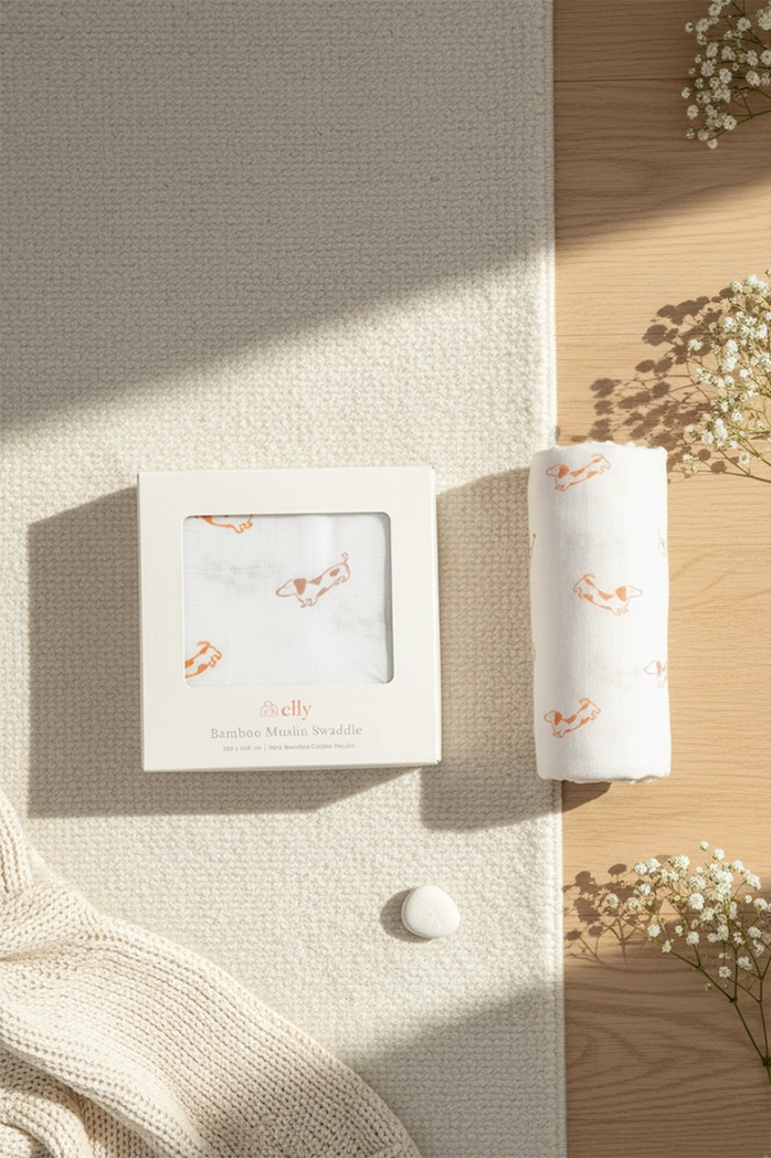 Bamboo Muslin Swaddle Hot Dogs with product flat lay