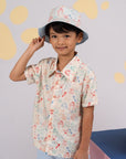 Little Man Shirt - Colourful Puppies & Reversible Bucket Hat - Colourful Puppies 