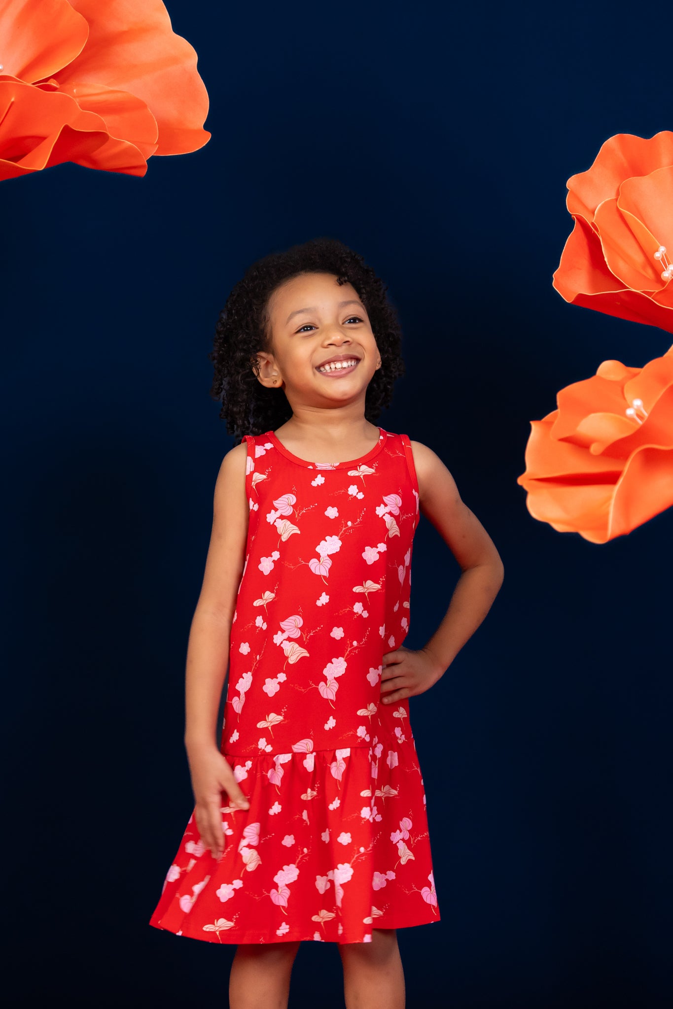 Sleeveless Dress - Red Blossom Lily