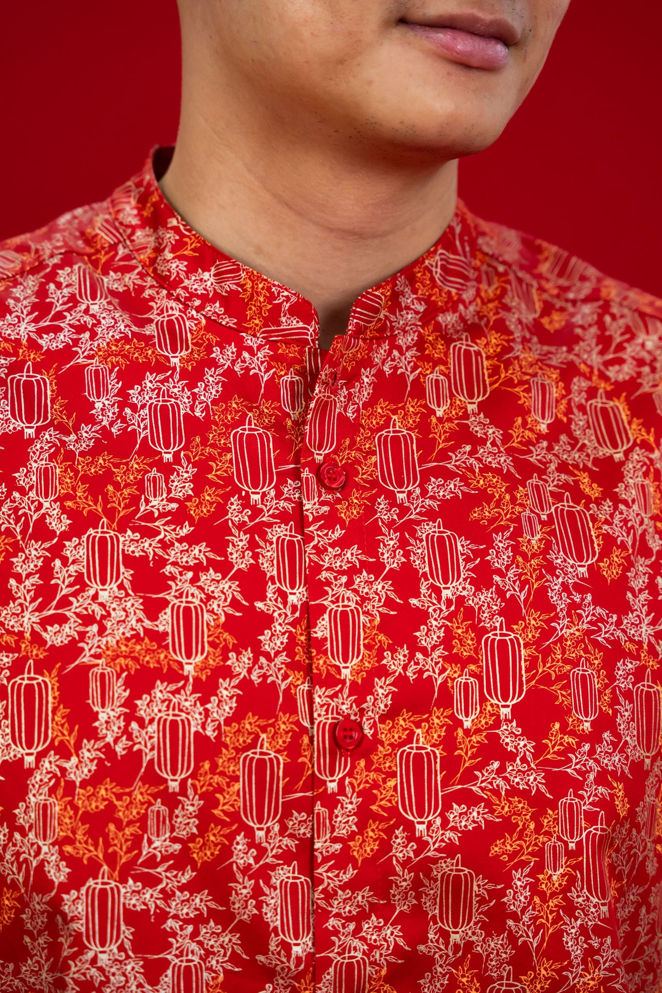 Men&#39;s Mandarin-collared Shirt -  Red Lanterns
