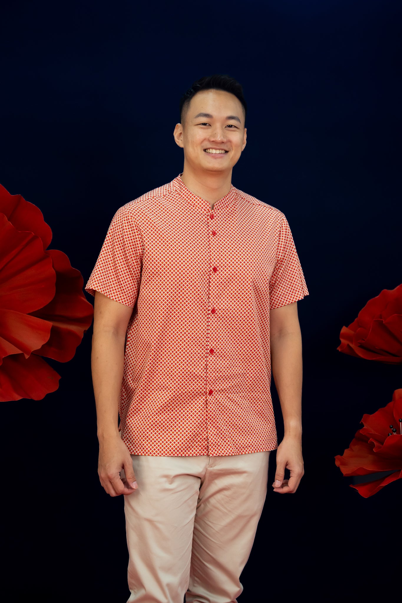 Men's Mandarin-collared Shirt -  Red Dragon Balls