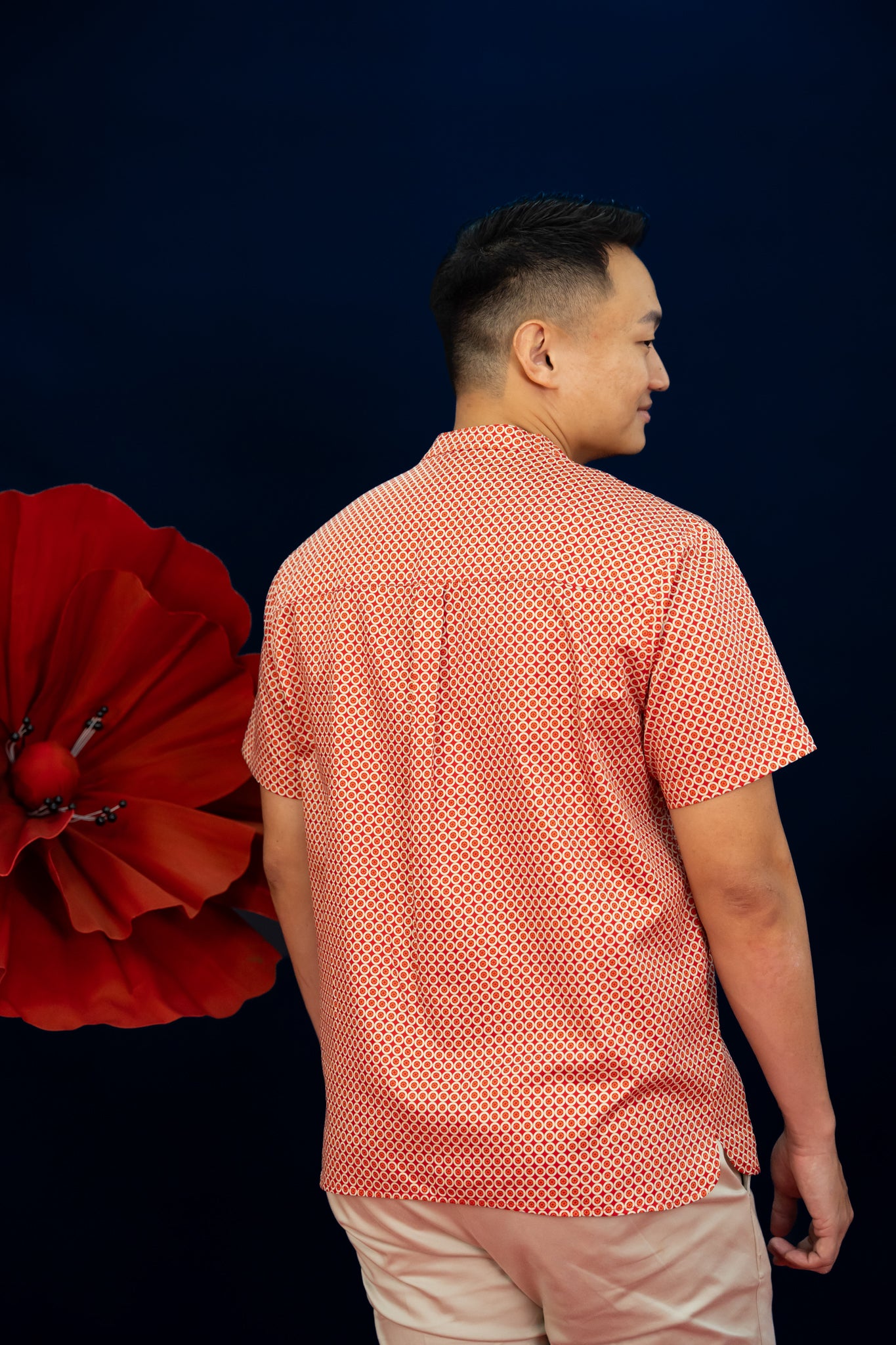 Men's Mandarin-collared Shirt -  Red Dragon Balls