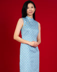 Ladies Peony Cheongsam - Blue Mickey Tiles