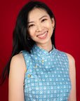 Ladies Peony Cheongsam - Blue Mickey Tiles