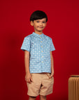 Mandarin-collared Shirt - Blue Mickey Tiles