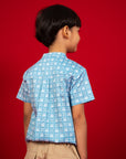 Mandarin-collared Shirt - Blue Mickey Tiles
