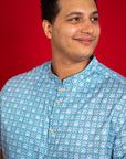 Men's Mandarin-collared Shirt - Blue Mickey Tiles