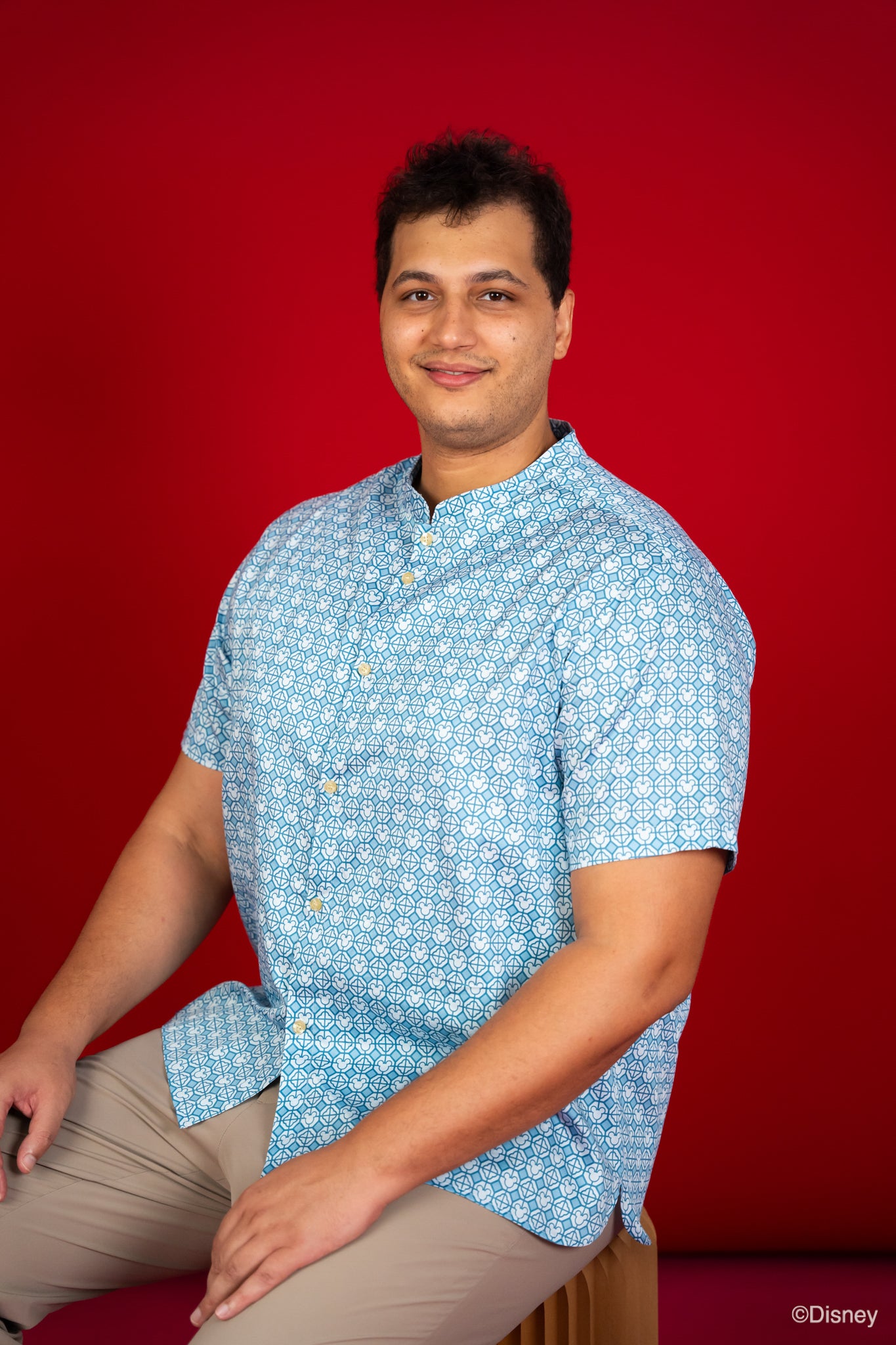 Men's Mandarin-collared Shirt - Blue Mickey Tiles