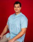 Men's Mandarin-collared Shirt - Blue Mickey Tiles