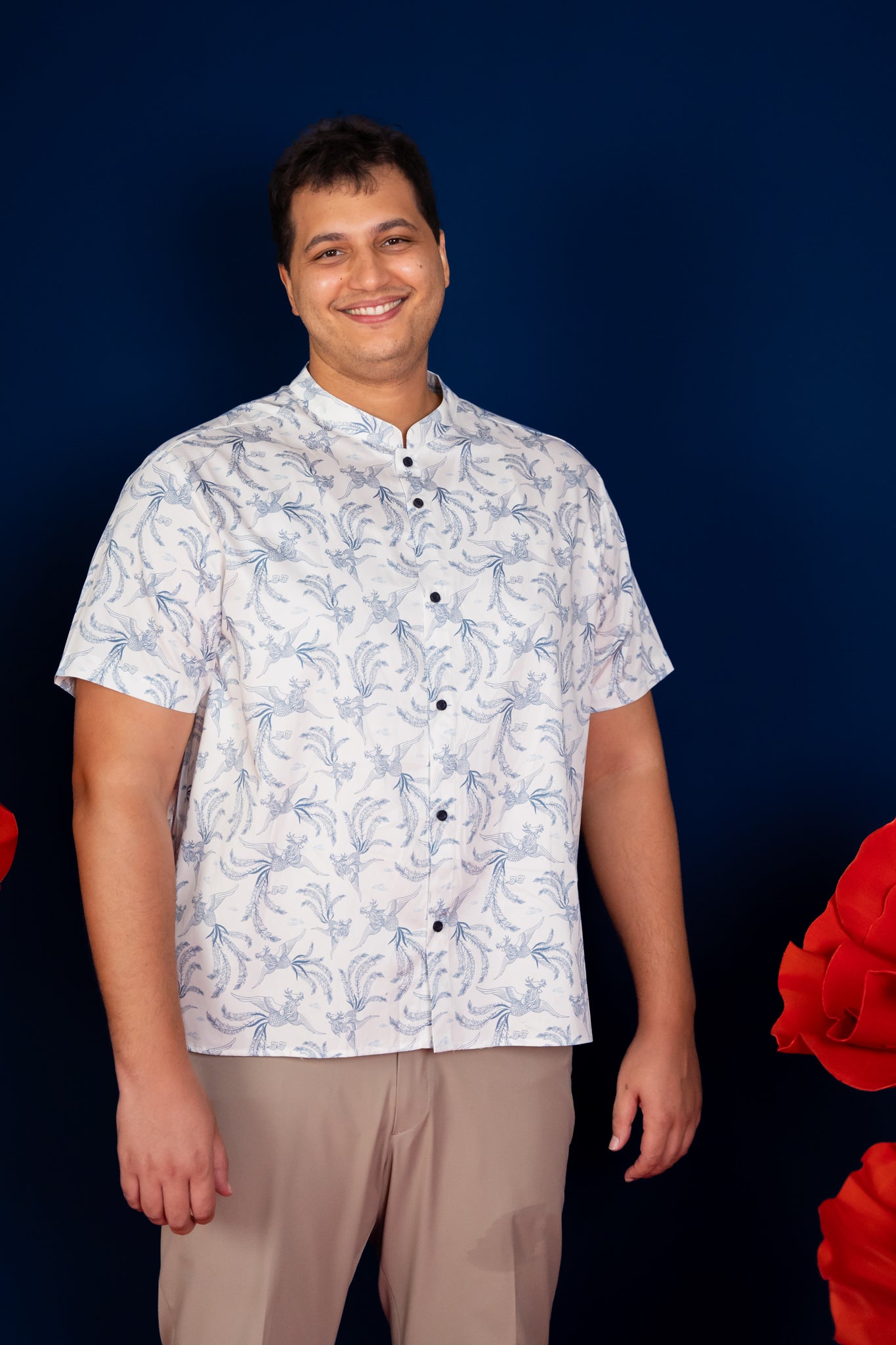 Men's Mandarin-collared Shirt -  Sky Phoenix