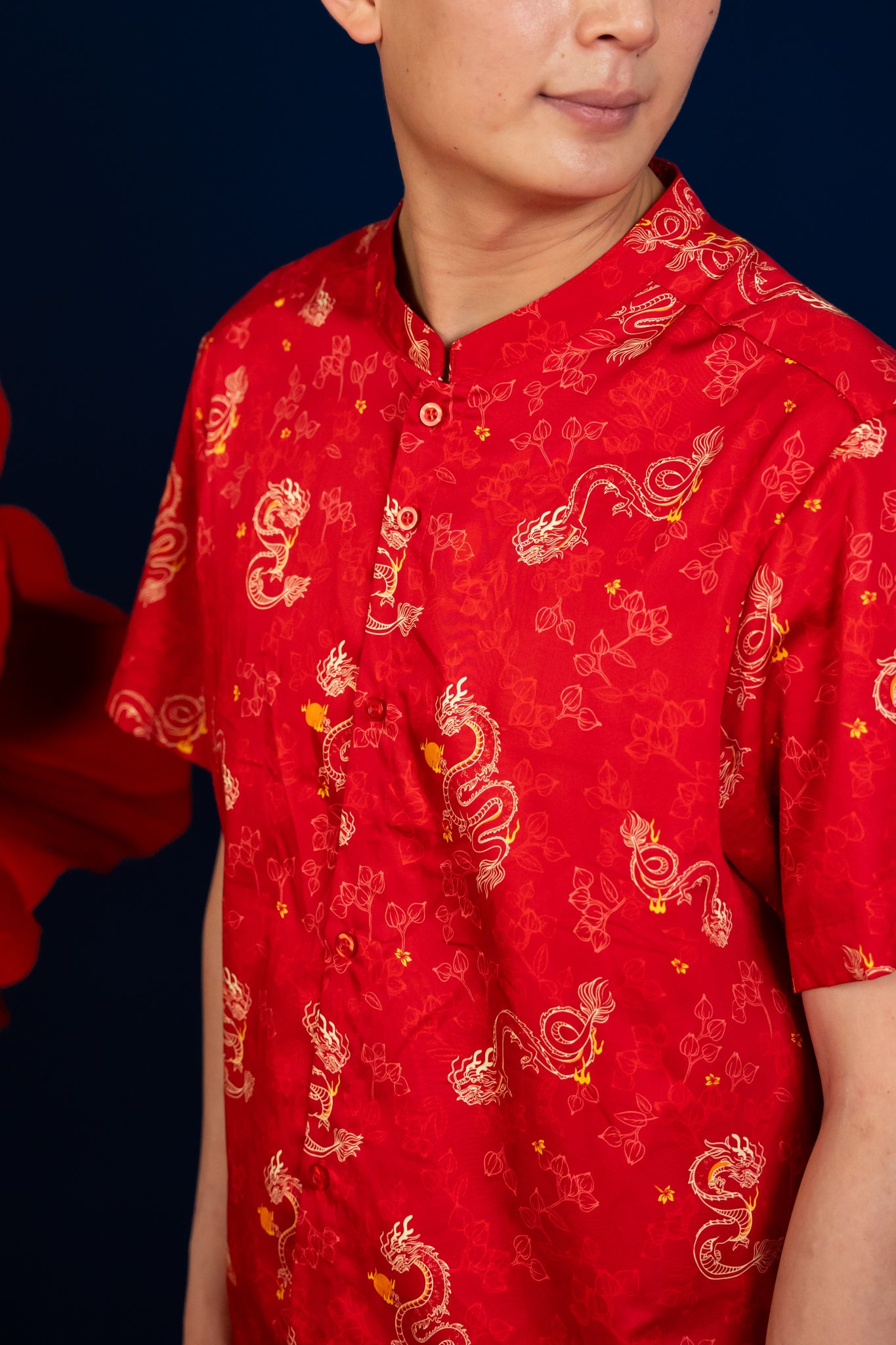 Men&#39;s Mandarin-collared Shirt - Red Dragon Pearl