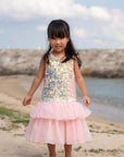Girl in sequin dress at beach - DSC07554