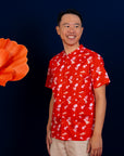 Men's Mandarin-collared Shirt -  Red Blossom Lily