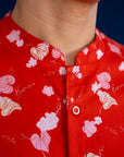 Men's Mandarin-collared Shirt -  Red Blossom Lily