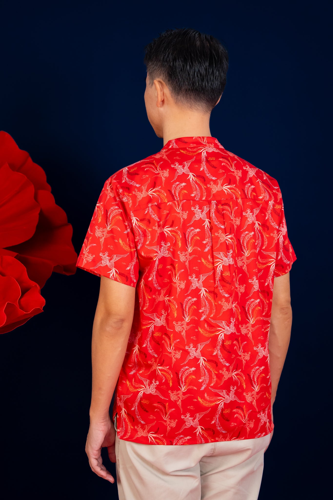 Men's Mandarin-collared Shirt -  Red Phoenix