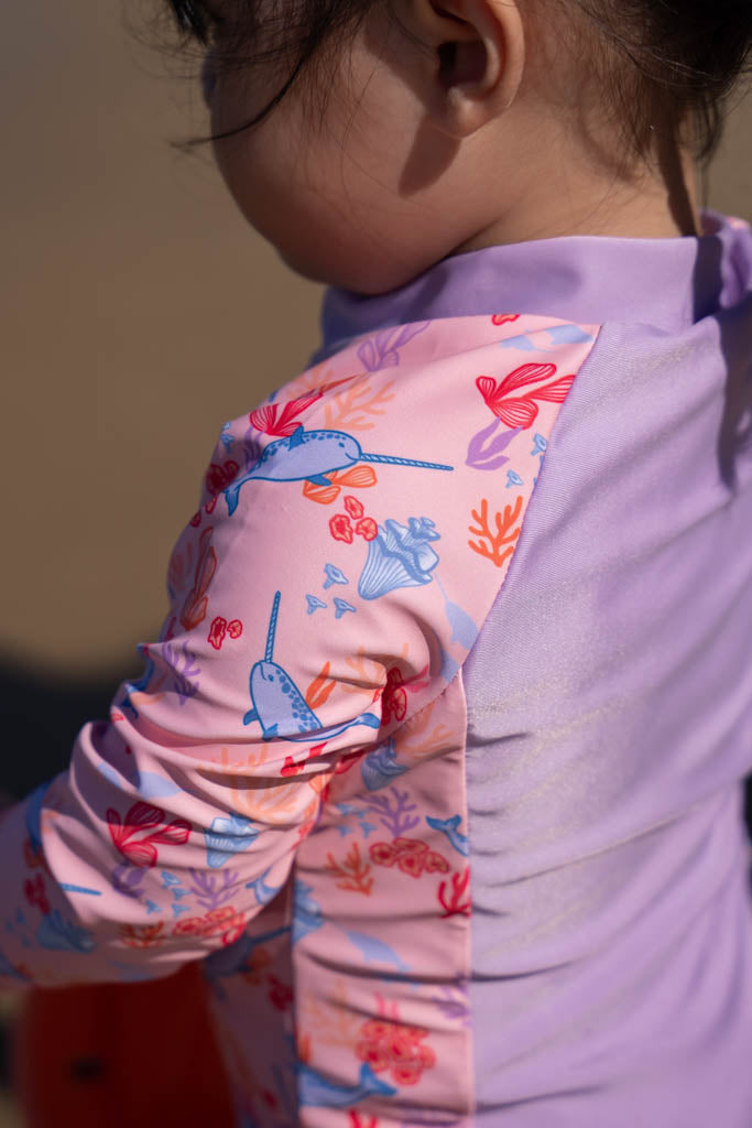 Girls Long-Sleeve Rash Swimsuit Narwhals