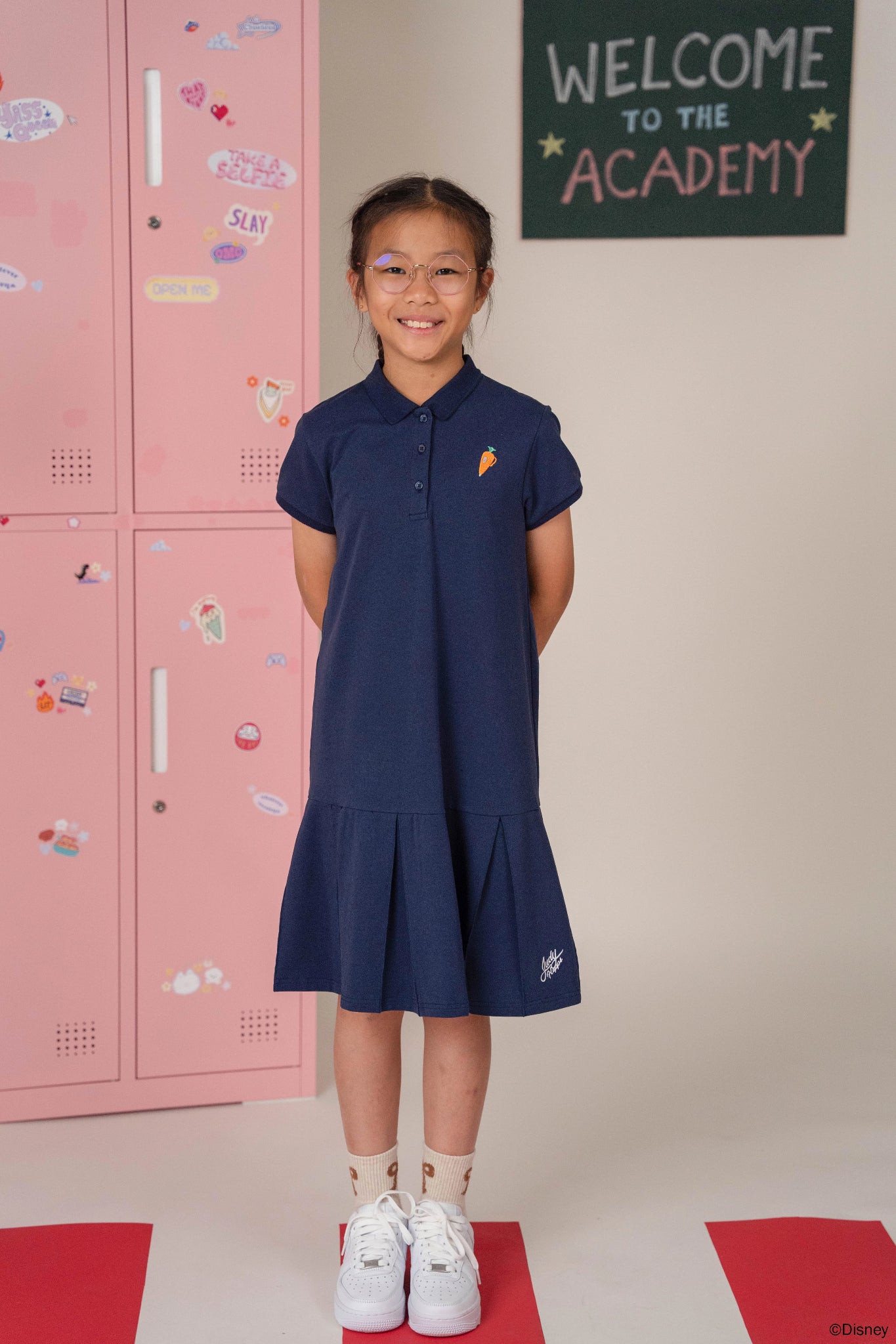 Pleated Polo Dress - Navy