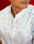 Men's Mandarin-collared Shirt -  Blue Blossom Lily