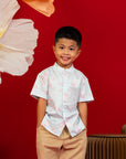 Mandarin-collared Shirt - Blue Blossom Lily