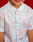 Mandarin-collared Shirt - Blue Blossom Lily