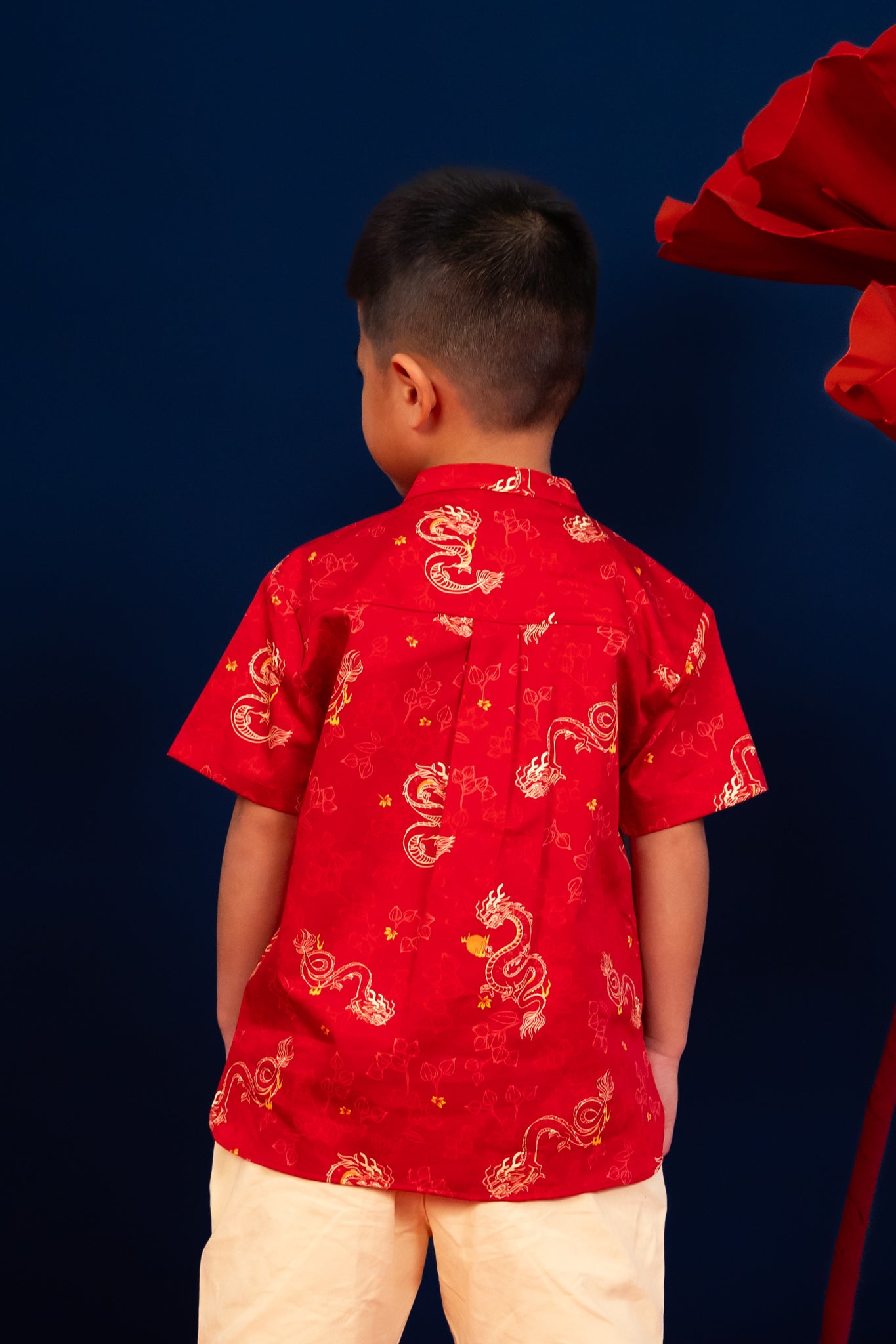 Mandarin-collared Shirt - Red Dragon Pearl