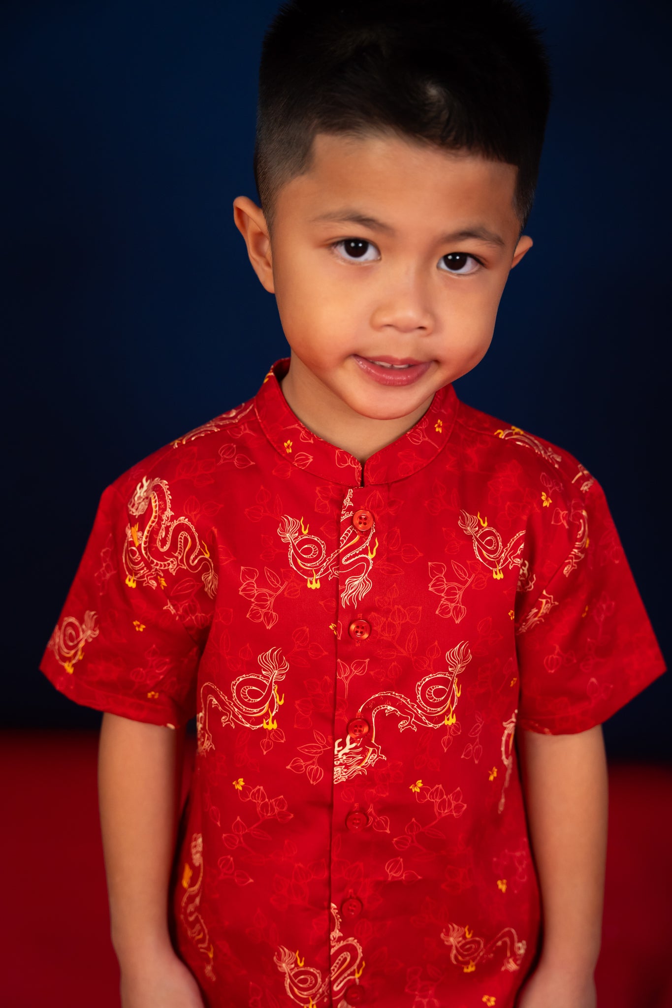 Mandarin-collared Shirt - Red Dragon Pearl